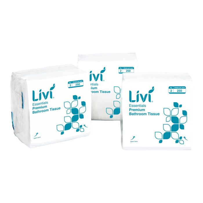 LIVI Essentials Interleaved 2 Ply Toilet Tissues 250 sheet / 36 units per carton LIVI Essentials Interleaved 2 Ply Toilet Tissues 250 sheet / 36 units per carton