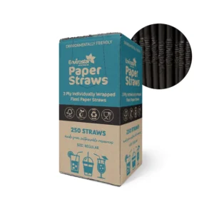 Envirostar 3 Ply Flexi Paper Straw Indiv. Wrapped Black x 2000