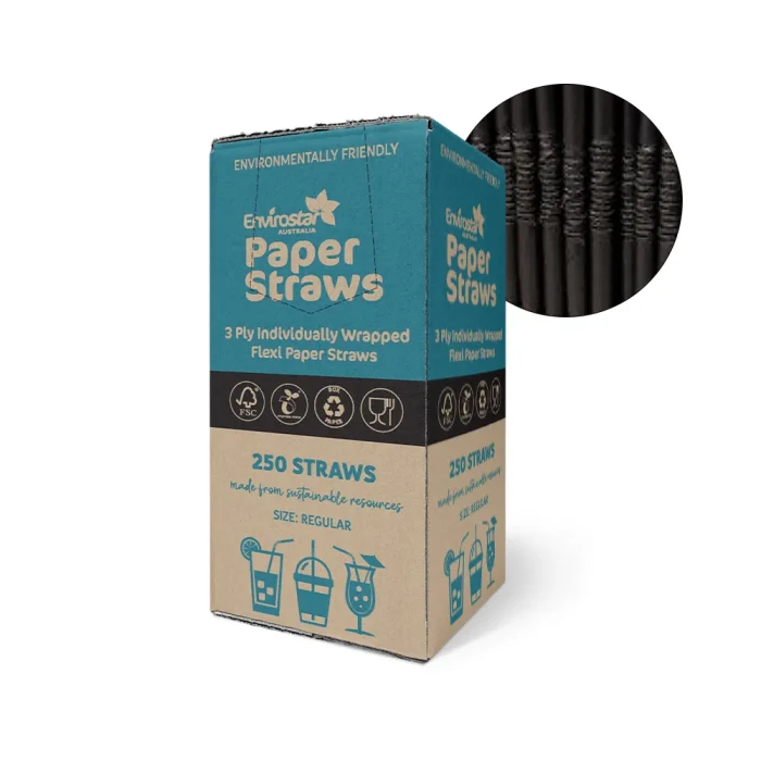 Envirostar 3 Ply Flexi Paper Straw Indiv. Wrapped Black x 2000 Envirostar 3 Ply Flexi Paper Straw Indiv. Wrapped Black x 2000