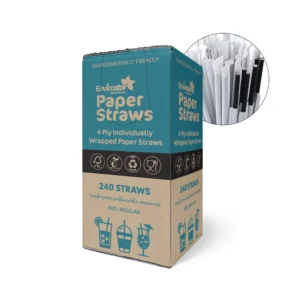 Envirostar 4 Ply Paper Straw Indiv. Wrapped Black X 2400